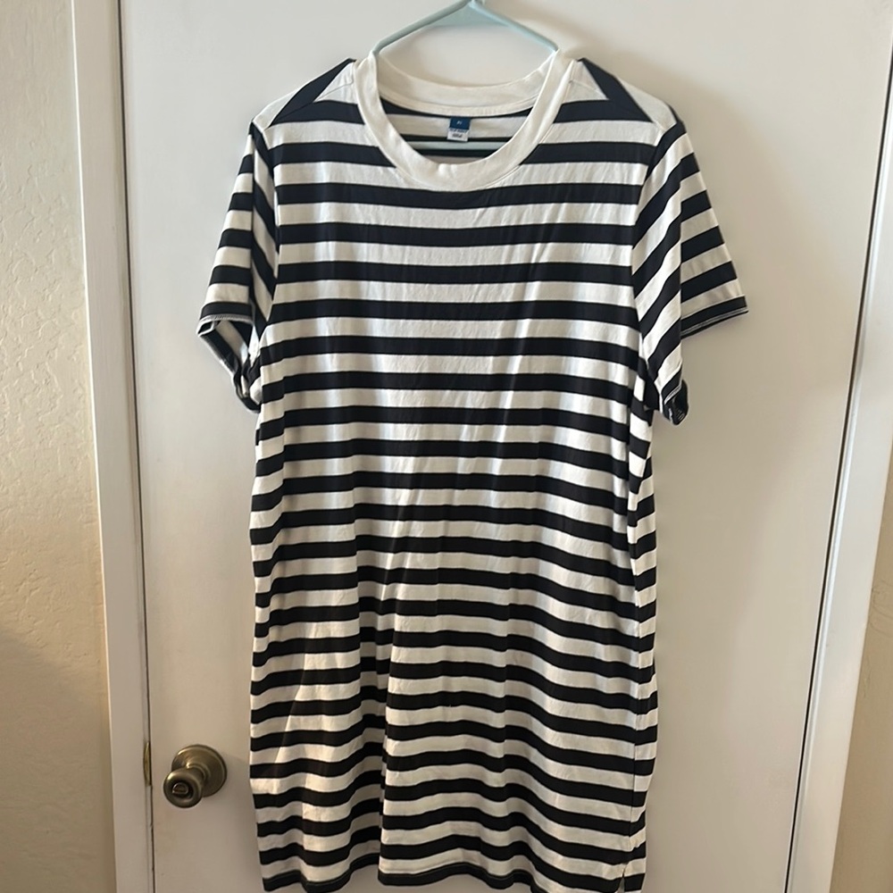 Old Navy Black and White Striped Tee Dress